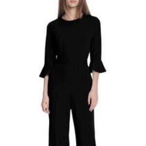Elbow-sleeve black crepe jumpsuit by Donna Morgan